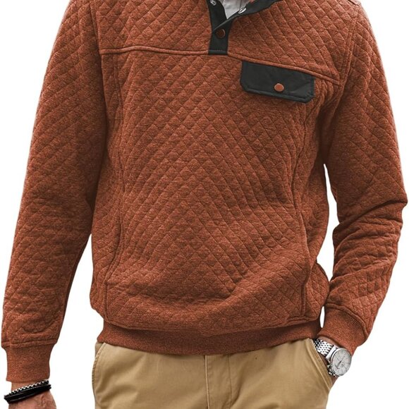 Fashion-Forward Men’s Quilted Sweater - Stand Collar Button Pullover, Size Large - Picture 1 of 8